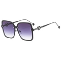 Modern square frame oversized sunglasses with purple gradient lenses and rhinestone V-hinge - Gold Frame Gradient Gray Lens