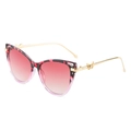Cat eye sunglasses with pink leopard frame, butterfly metal temples and gradient lenses - Purple Floral Frame Red Lens
