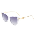 Cat eye sunglasses with white frames, purple gradient lenses and gold butterfly accents - White Frame Gray Lens
