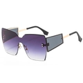 Fashion oversized rimless sunglasses with purple gradient lenses and metal rivet details - Gold Frame Gradient Gray Lens