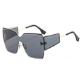 Oversized rimless shield sunglasses with dark grey gradient lenses and gold metal temples - Gold Frame Grey Lens