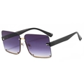 Modern semi-rimless square sunglasses with purple gradient lenses and silver rivets - Black Frame Double Gray Lens