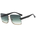 Square half-frame sunglasses with dark green gradient lenses and gold bridge accents - Black Frame Green Yellow Lens