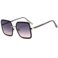 Square gradient lens sunglasses with black frame and golden metal bridge in 45-degree view - Black Frame Grey Pink Lens