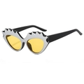 Retro cat-eye flame sunglasses with silver frame and translucent yellow lenses - Silver Black Frame Yellow Lens