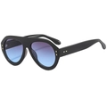 Oversize aviator sunglasses with black frame and purple gradient lenses in side view - Black Frame Grey Blue Lens