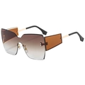 Oversized rimless sunglasses with gradient brown lenses and golden metal temples - Gold Frame Gradient Tea Lens