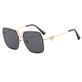 Fashion square metal sunglasses with dark gray lenses and V-shaped crystal accents - Gold Frame Black Grey