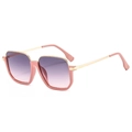 Fashionable pink square frame sunglasses with gold temples and gradient purple lenses - Pink Frame Gray Pink Lens