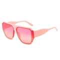 Fashionable oversized square sunglasses with pink gradient lenses and flat top frame - Pink Frame Gradient Pink Lens