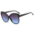 Occhiali da sole cat-eye neri con montatura a onde e lenti viola sfumate - Montatura Nera Lenti Grigio Blu