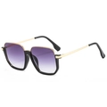 Fashionable square frame sunglasses with purple gradient lenses and black gold metal frame - Black Frame Double Gray Lens