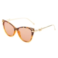 Occhiali da sole cat-eye tartarugati con lenti arancioni e dettaglio farfalla dorata - Montatura Leopardata Tè Lenti Tè