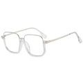 Modern transparent square frame glasses with gold metal temples and blue light filter - Clear
