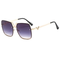 Square oversized rimless sunglasses with gradient purple lenses and gold V-shaped diamond detail - Gold Frame Gradient Gray Lens