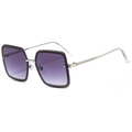 Square fashion sunglasses featuring purple gradient lenses and silver metallic temples - Silver Frame Double Grey Lens