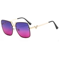 Fashionable gold square metal sunglasses with purple gradient lenses and V-shaped crystal inlay - Gold Frame Blue Purple Lens