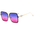 Square metal sunglasses for women with blue pink gradient lenses and diamond V detail - Gold Frame Blue Purple Lens