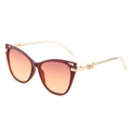 Cat eye sunglasses with burgundy frames, orange gradient lenses and golden butterfly temples - Wine Red Frame Tea Pink Lens
