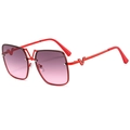 Square red metal sunglasses with pink gradient lenses and V-shaped crystal accents - Red Frame Gradient Pink Lens