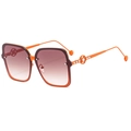 Bright orange square frame oversized sunglasses with rhinestone V-detail and gradient lenses - Orange Frame Gradient Tea Lens
