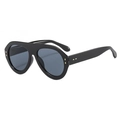 Classic black pilot sunglasses with oversized frames and golden rivet details on the hinges - Black Frame Grey Lens