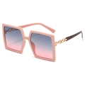 Fashionable oversized square metal sunglasses with pink frame and gradient lenses - Pink Frame Gray Pink Lens