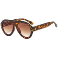 Oversized retro pilot sunglasses featuring dark brown tortoiseshell frames and gradient lenses - Tortoiseshell Frame Tea Lens