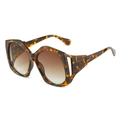 Gafas de sol oversize carey con patillas geométricas huecas y lentes marrones degradadas - Montura Carey