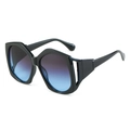 Gafas de sol oversize irregulares con montura negra y lentes degradadas azul-violeta - Montura Negra Lentes Gris Azul