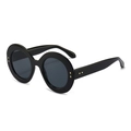 Lunettes de soleil rondes noires vintage avec rivets dorés et verres foncés - Monture Noire Verres Gris