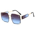 Modern square sunglasses with gold metal frame and blue-purple gradient lenses - Gold Frame Grey Blue Lens