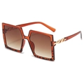 Stylish oversized square amber sunglasses with gold chain temples and brown gradient lenses - Tea Frame Tea Lens