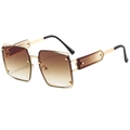 Oversize square sunglasses with brown gradient lenses and gold studded metal frame - Gold Frame Gradient Tea Lens