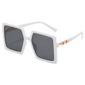 Fashionable oversized square white sunglasses with dark grey lenses and gold chain details - White Frame Gray Lens