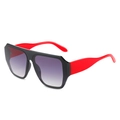 Fashionable oversized square sunglasses with black frame and contrasting red temples - Black Frame Red Temple Grey Lens