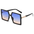 Fashion oversized square metal sunglasses with black frame and blue-orange gradient lenses - Black Frame / Blue-Yellow Lens