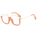 Fashionable oversized orange polygon frame with slim gold metal temples - Golden Orange