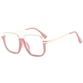 Stylish square pink and gold metal optical frame glasses for women with clear lenses - Gold Pink