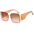 Fashionable square sunglasses with orange gradient lenses and gold metal frames - Tea Frame Tea Lens