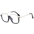 Fashionable black and gold metal optical frame featuring a retro square design - Silver Black