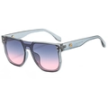 Stylish square oversized sunglasses with transparent grey frame and purple gradient lenses - Grey Frame Grey Pink Gradient Lens
