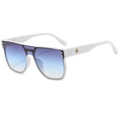 Chic white square sunglasses with blue gradient lenses and gold rivet accents - White Frame Blue Gradient Lens