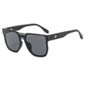 Square oversized black sunglasses with gold rivets and dark grey tinted lenses - Black Frame Grey Lens