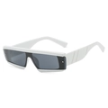 Modern white rectangular sunglasses with futuristic thick frames and dark grey lenses - White Frame Gray Lens