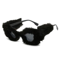 Occhiali da sole cat eye in peluche nera con consistenza pelosa e lenti scure da donna - Nero