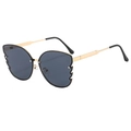 Fashionable golden butterfly frame sunglasses with dark grey lenses in 45-degree view - Gold Frame Black Grey