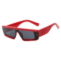 Futuristic red rectangle frame sunglasses with dark grey one-piece lens for a modern look - Red Frame Grey Lens