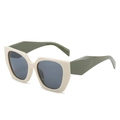 Occhiali da sole poligonali con montatura bianco crema e stanghette geometriche - Montatura Beige Lente Grigia