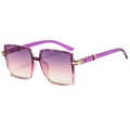 Retro square oversized sunglasses with purple gradient lenses and gold metal accents - Gradient Purple Tortoise Frame Purple Yellow Lens
